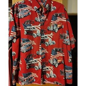 Hot Rods & Flags Red Man's SS Dress Shirt XL Clearwater Outfitters Pre-owned